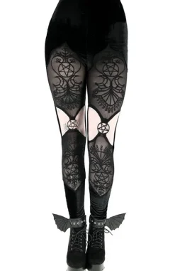 Aksamitne legginsy VESPER z haftem i pentagramami-Restyle Sale