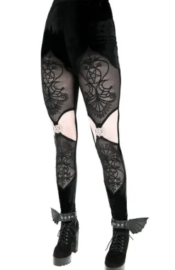 Aksamitne legginsy VESPER z haftem i pentagramami-Restyle Sale