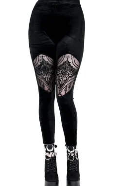 Aksamitne legginsy z siateczką BEADED LEGGINGS-Restyle Fashion