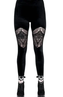 Aksamitne legginsy z siateczką BEADED LEGGINGS-Restyle Fashion