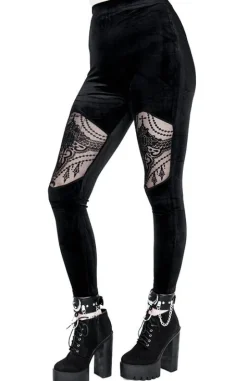 Aksamitne legginsy z siateczką BEADED LEGGINGS-Restyle Fashion