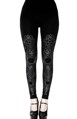 BAROQUE LEGGINGS, czarne gotyckie legginsy w księżyce-Restyle Outlet