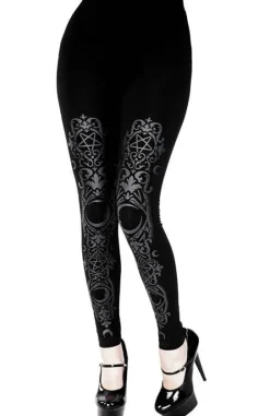 BAROQUE LEGGINGS, czarne gotyckie legginsy w księżyce-Restyle Outlet