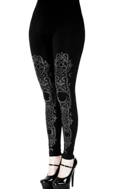 BAROQUE LEGGINGS, czarne gotyckie legginsy w księżyce-Restyle Outlet