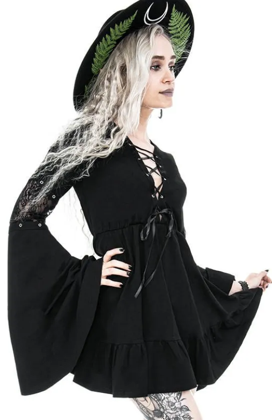 Bawełniana Sukienka Eden Black z falbanami i wiązaniem gorsetowym-Restyle Clearance