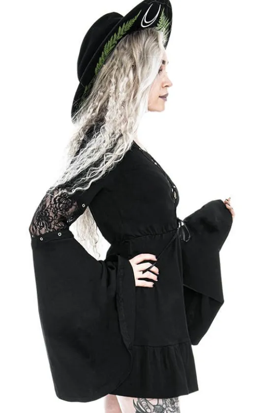 Bawełniana Sukienka Eden Black z falbanami i wiązaniem gorsetowym-Restyle Clearance