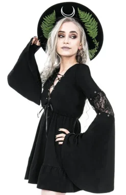 Bawełniana Sukienka Eden Black z falbanami i wiązaniem gorsetowym-Restyle Clearance