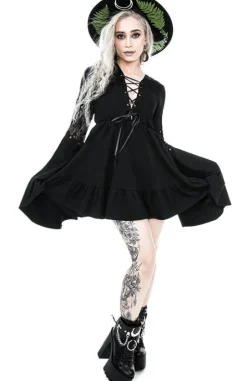 Bawełniana Sukienka Eden Black z falbanami i wiązaniem gorsetowym-Restyle Clearance