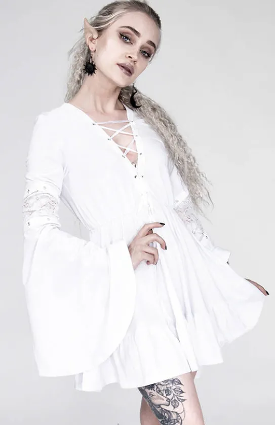 Bawełniana Sukienka Eden White z falbanami i wiązaniem gorsetowym-Restyle Hot