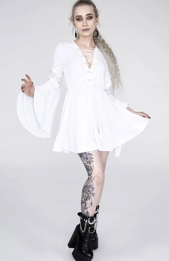 Bawełniana Sukienka Eden White z falbanami i wiązaniem gorsetowym-Restyle Hot