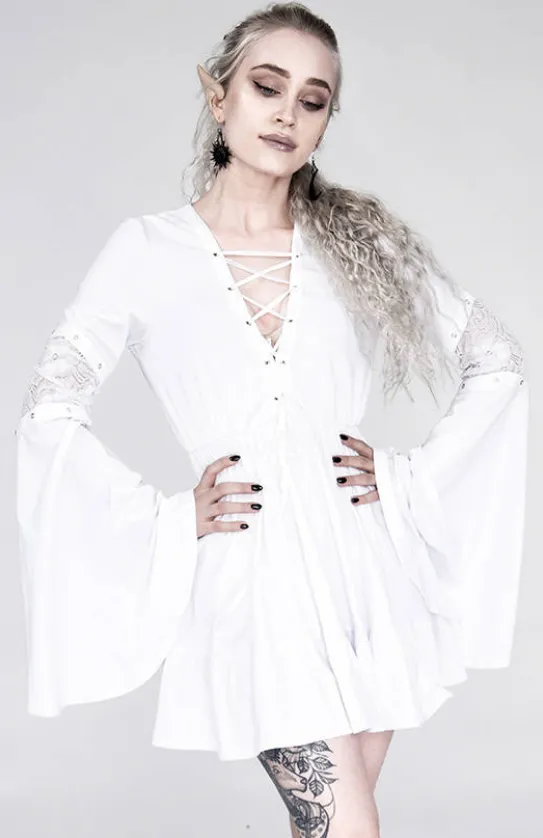 Bawełniana Sukienka Eden White z falbanami i wiązaniem gorsetowym-Restyle Hot