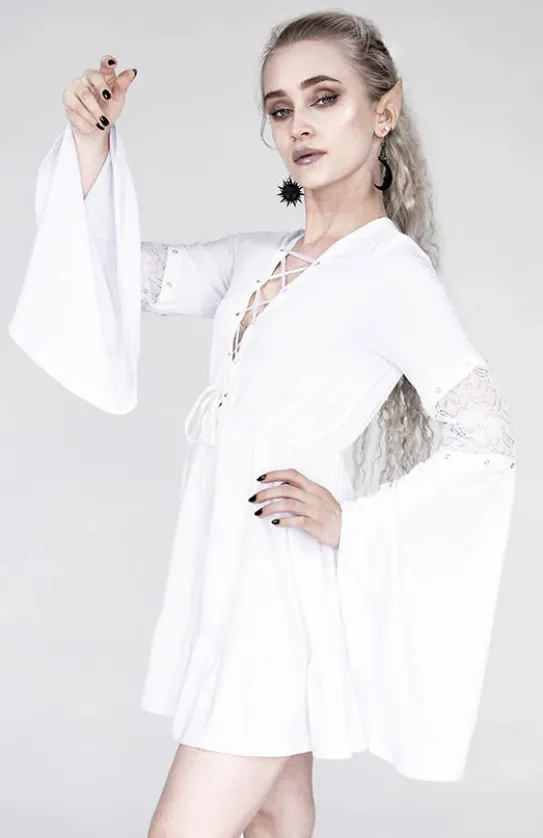 Bawełniana Sukienka Eden White z falbanami i wiązaniem gorsetowym-Restyle Hot