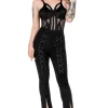 BONDED FLARE PANTS Spodnie z wysokim stanem z rozcięciami i sznurowaniem-Restyle Discount