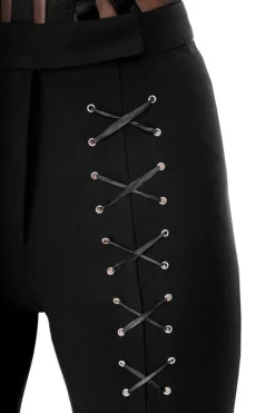 BONDED FLARE PANTS Spodnie z wysokim stanem z rozcięciami i sznurowaniem-Restyle Discount