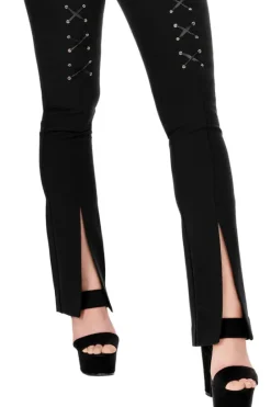 BONDED FLARE PANTS Spodnie z wysokim stanem z rozcięciami i sznurowaniem-Restyle Discount