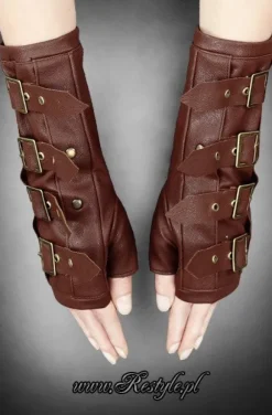 Brązowe rękawki z klamrami steampunk-Restyle Discount