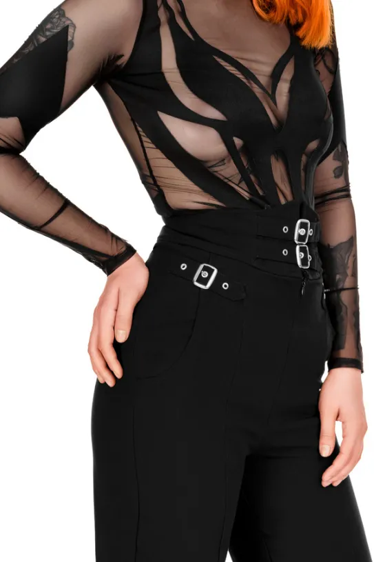 BUCKLE UP Eleganckie spodnie z wysokim stanem i klamrami-Restyle Online