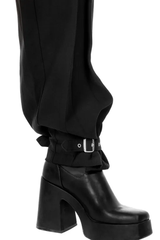 BUCKLE UP Eleganckie spodnie z wysokim stanem i klamrami-Restyle Online