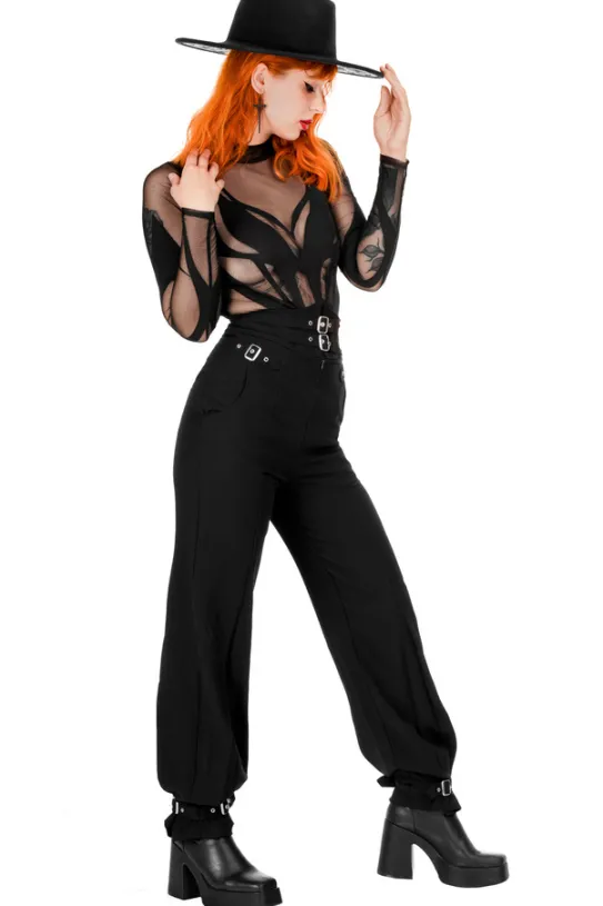 BUCKLE UP Eleganckie spodnie z wysokim stanem i klamrami-Restyle Online