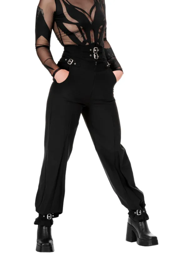 BUCKLE UP Eleganckie spodnie z wysokim stanem i klamrami-Restyle Online