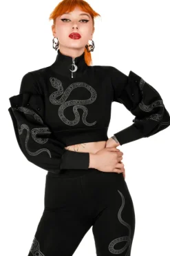 CATHEDRAL SNAKE CROPPED Krótka bluza z balonowymi rękawami-Restyle Outlet