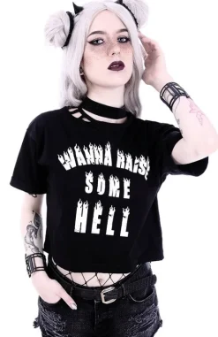 Crop top gotycka koszulka z aplikacją
