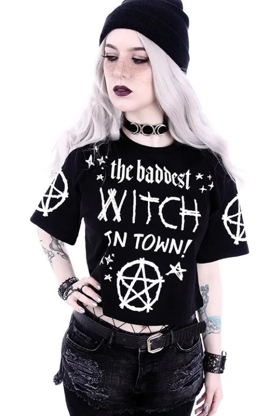 Crop top gotycka koszulka "THE BADDEST WITCH IN TOWN"-Restyle Best