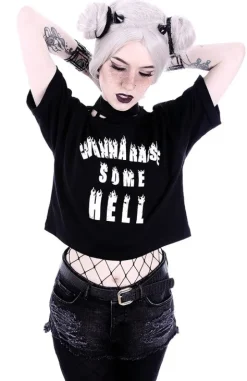 Crop top gotycka koszulka z aplikacją