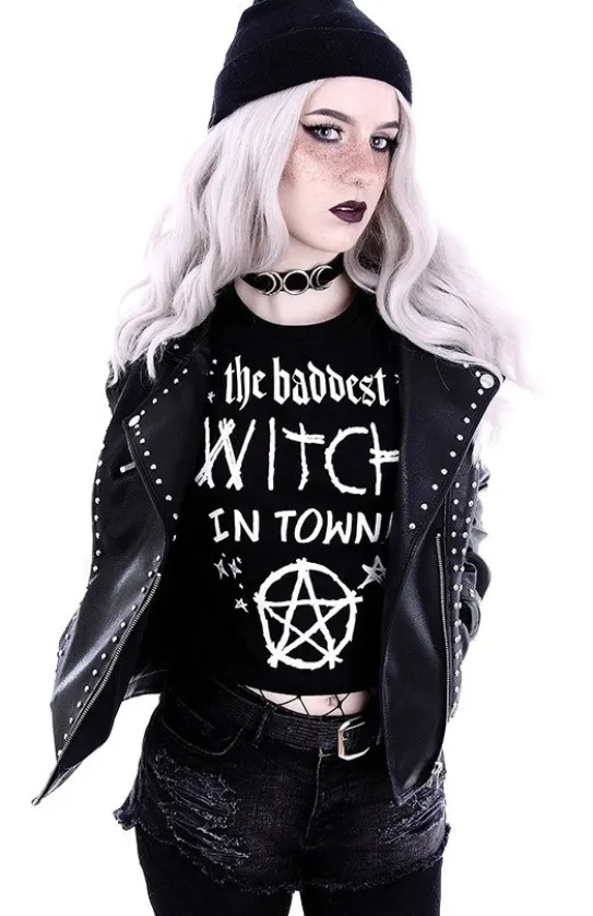 Crop top gotycka koszulka "THE BADDEST WITCH IN TOWN"-Restyle Best