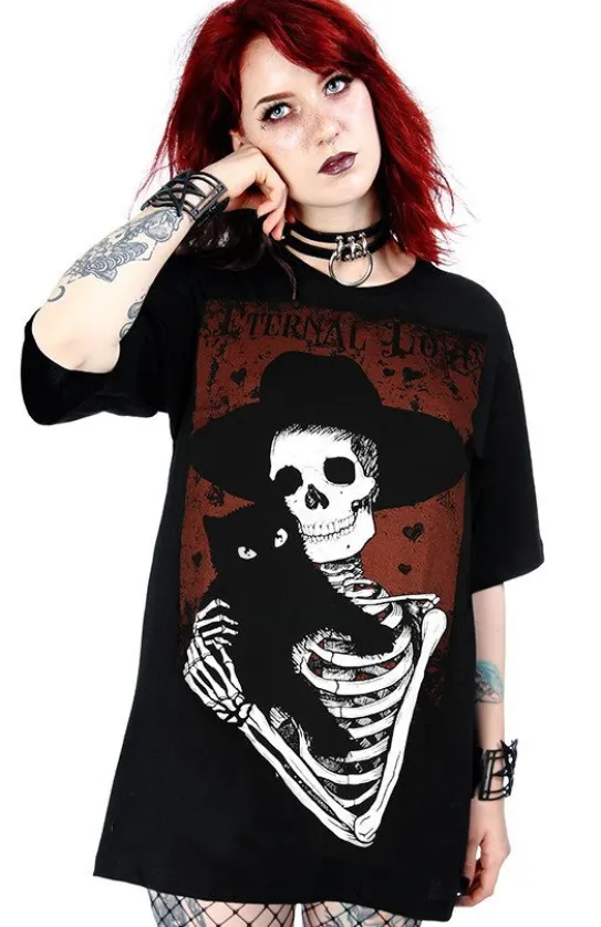 Czarna damska koszulka oversize ze szkieletem ETERNAL LOVE-Restyle Hot