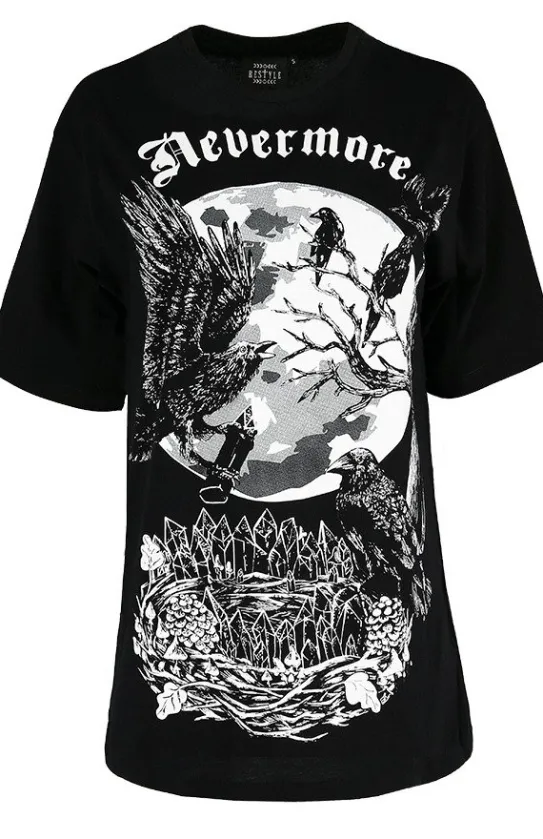 Czarna damska koszulka oversize kruk Nevermore-Restyle Online