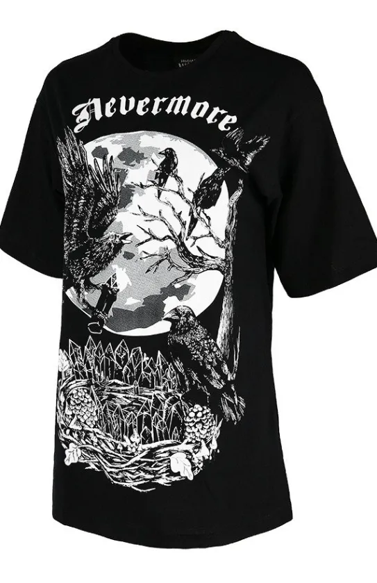 Czarna damska koszulka oversize kruk Nevermore-Restyle Online