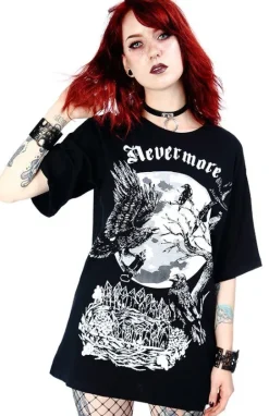 Czarna damska koszulka oversize kruk Nevermore-Restyle Online
