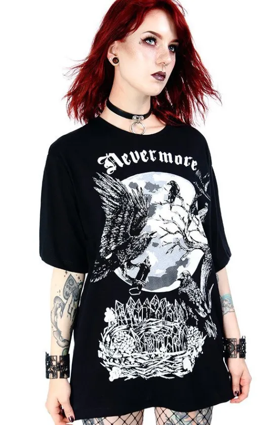 Czarna damska koszulka oversize kruk Nevermore-Restyle Online