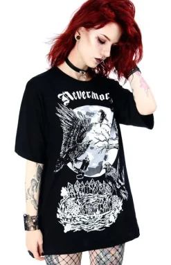 Czarna damska koszulka oversize kruk Nevermore-Restyle Online
