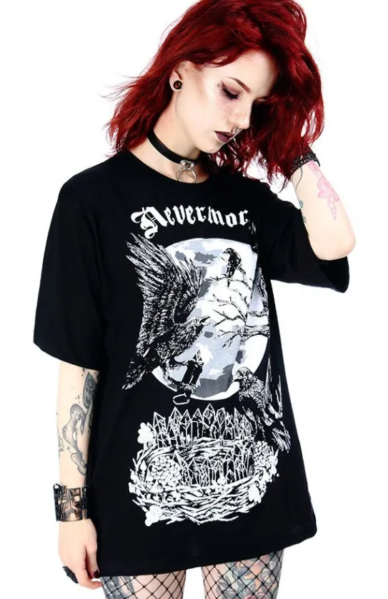 Czarna damska koszulka oversize kruk Nevermore-Restyle Online
