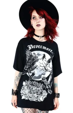 Czarna damska koszulka oversize kruk Nevermore-Restyle Online