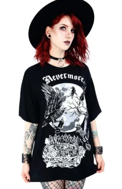 Czarna damska koszulka oversize kruk Nevermore-Restyle Online