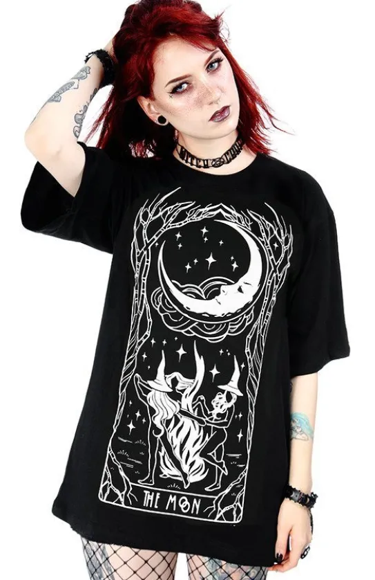 Czarna damska koszulka z czarownicami i księżycem WITCHES CHANT-Restyle Hot