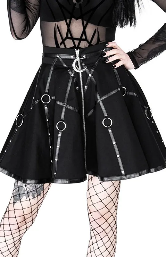 Czarna gotycka krótka spódnicaz pasami MOON MISTRESS-Restyle New