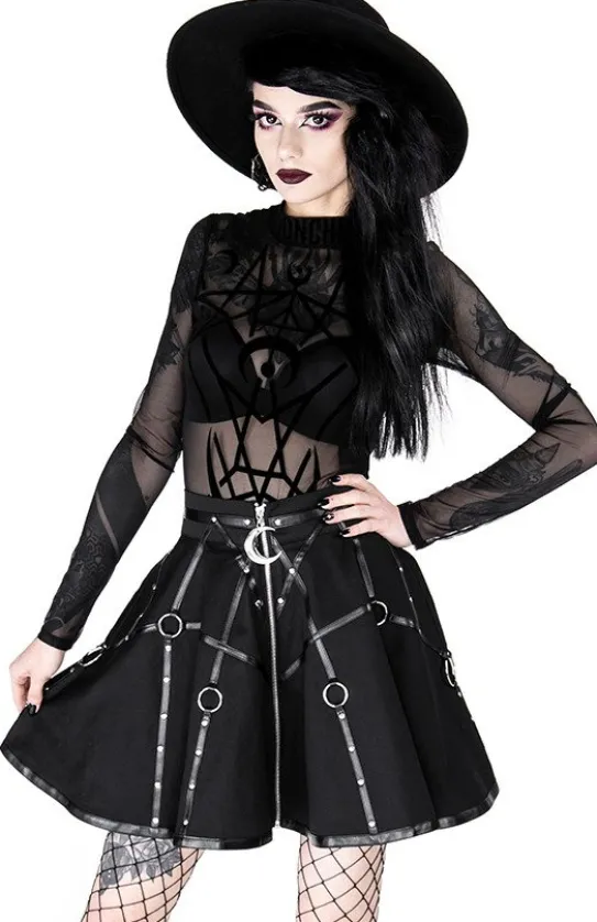 Czarna gotycka krótka spódnicaz pasami MOON MISTRESS-Restyle New