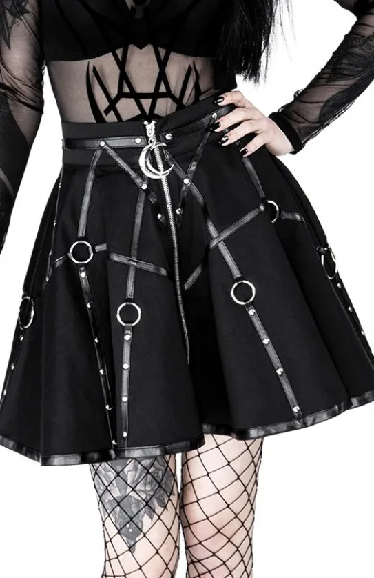 Czarna gotycka krótka spódnicaz pasami MOON MISTRESS-Restyle New