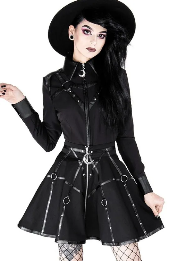 Czarna gotycka krótka spódnicaz pasami MOON MISTRESS-Restyle New