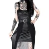 Czarna gotycka sukienka z plisowanym trenem NIGHT MIST-Restyle Outlet