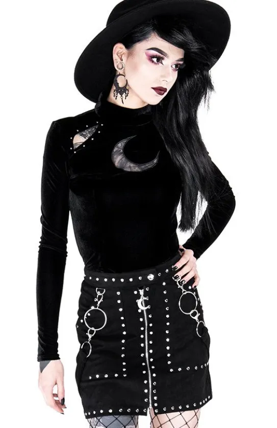 Czarna gotycka ćwiekowana spódnica "STUDDED SUEDE SKIRT"-Restyle Fashion