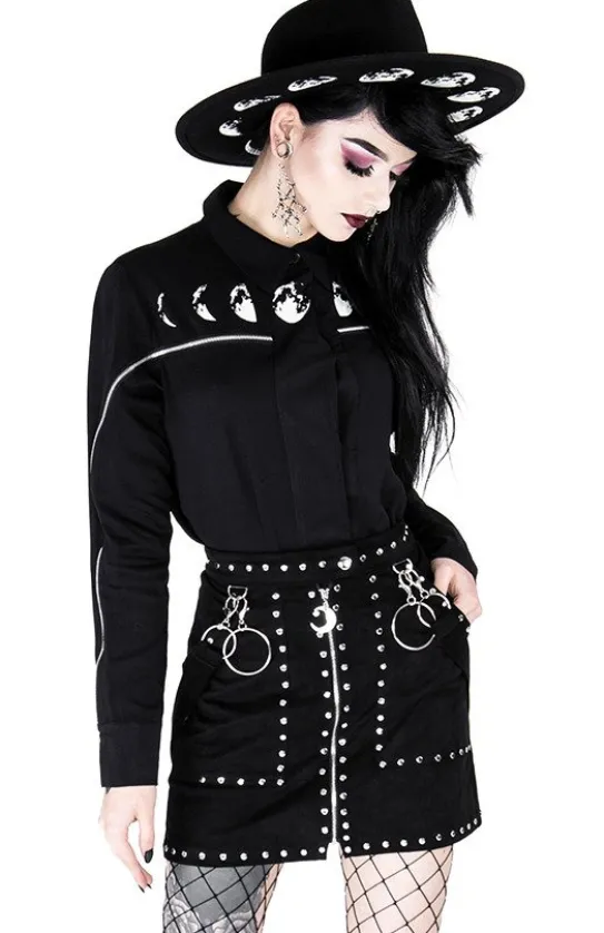 Czarna gotycka ćwiekowana spódnica "STUDDED SUEDE SKIRT"-Restyle Fashion