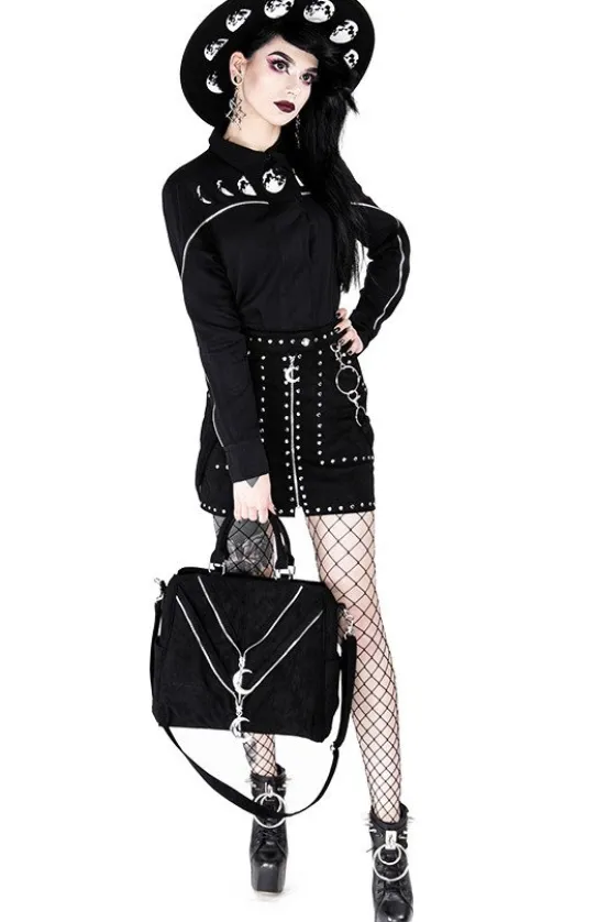 Czarna gotycka ćwiekowana spódnica "STUDDED SUEDE SKIRT"-Restyle Fashion