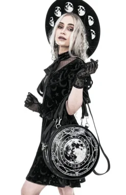 Czarna Okrągła torebka, księżyc, pełnia