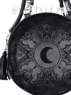 Czarna Okrągła torebka z frędzlami, torba z księżycem, haft "HENNA BLACK BAG"-Restyle Hot
