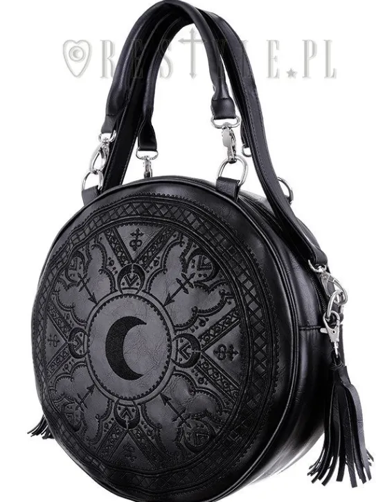Czarna Okrągła torebka z frędzlami, torba z księżycem, haft "HENNA BLACK BAG"-Restyle Hot